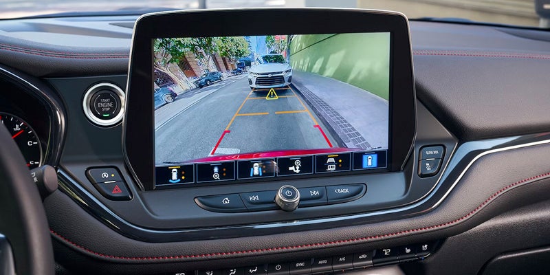 Rearview camera display in a 2024 Chevrolet Blazer, showing a clear view of the area behind the vehicle.