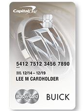 Capital One Buick credit card featuring a sleek design with the Buick logo prominently displayed.